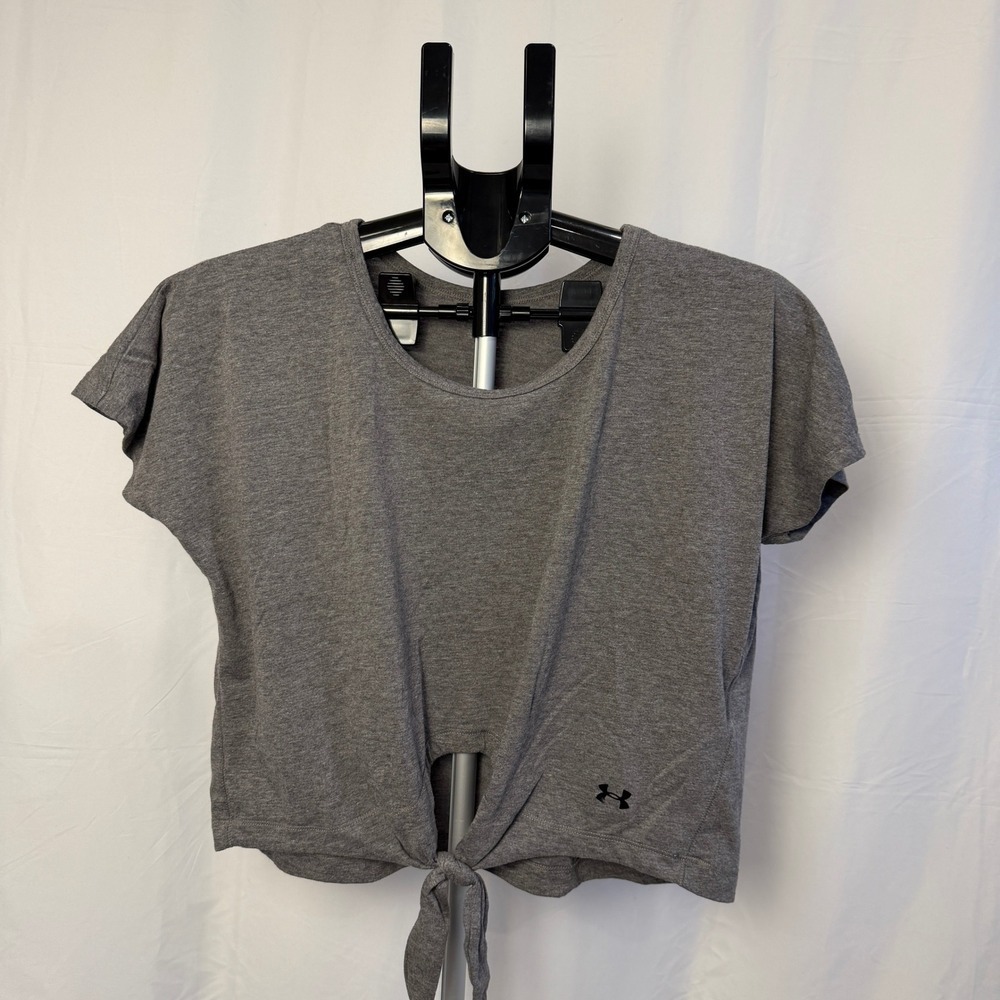 Under Armour HeatGear Women's Gray Tie Front Short Sleeve Top, Size Large